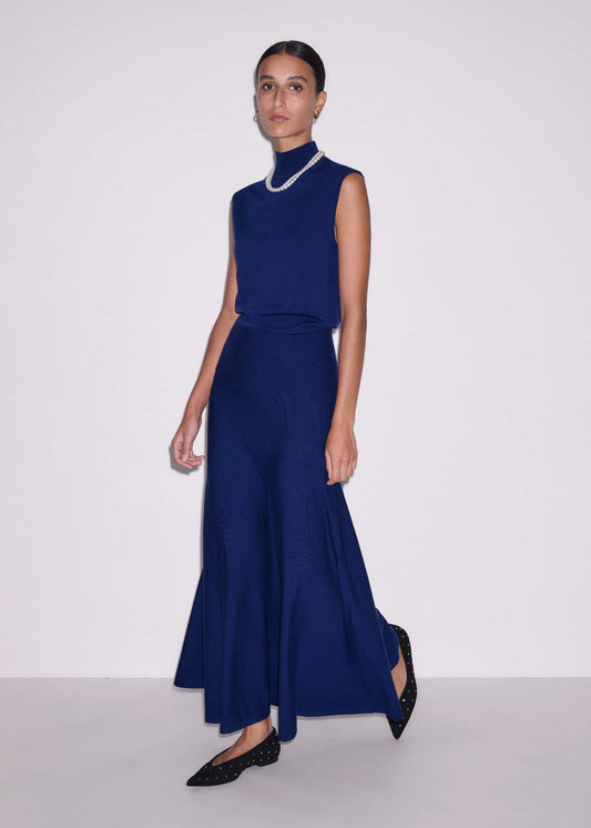 ME+EM Blue High Neck Knit Maxi Dress + Layering Top