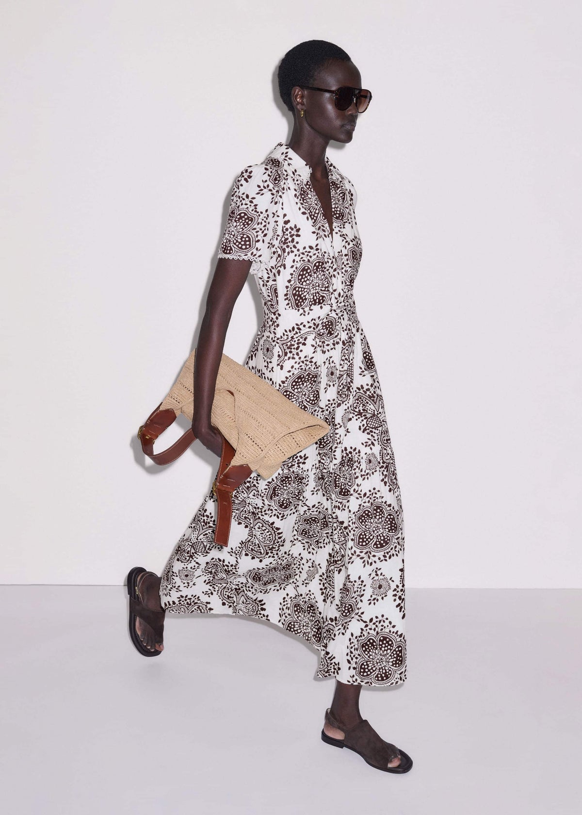 ME+EM White Cheesecloth In-Full-Bloom Print Maxi Dress + Belt