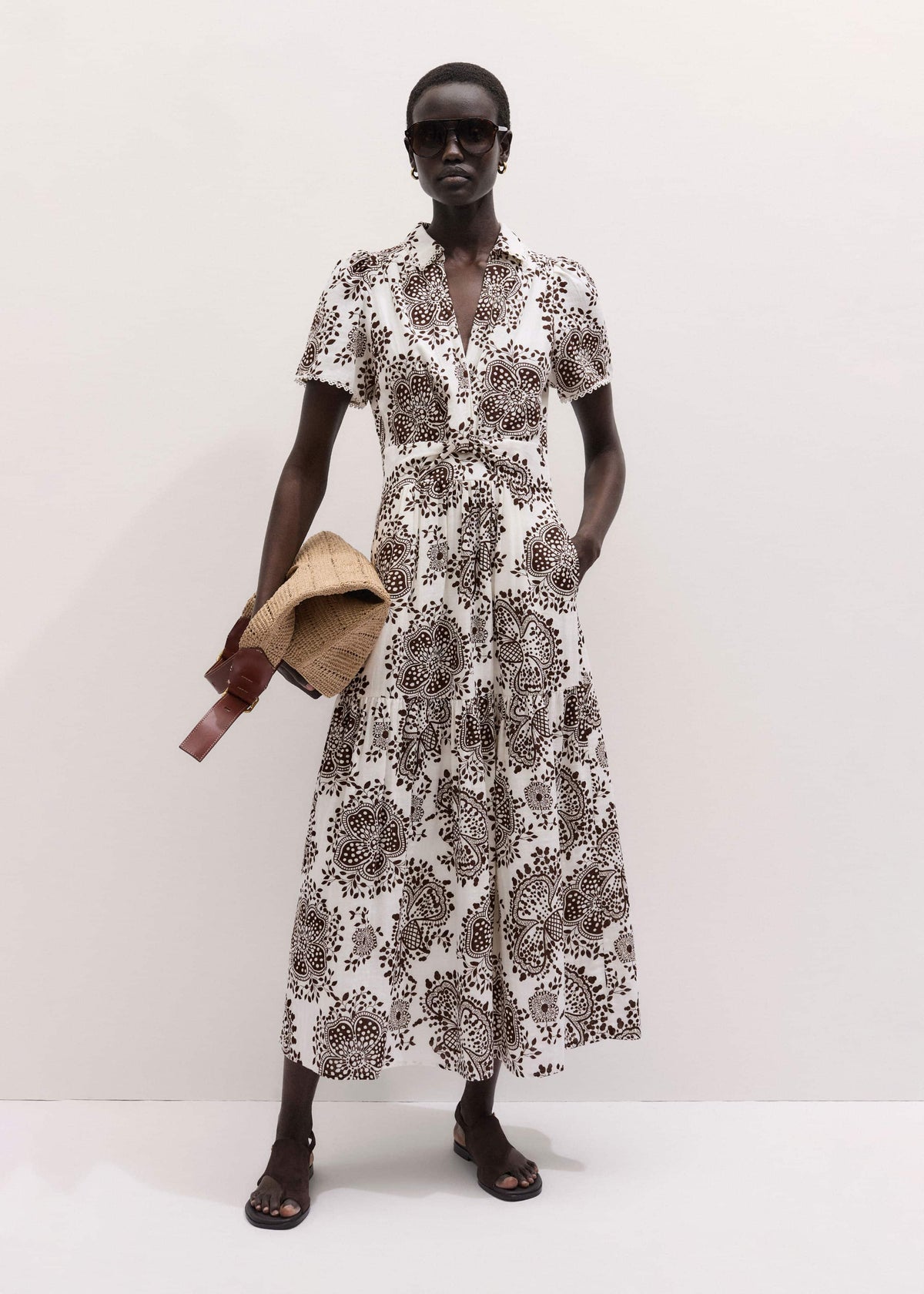 ME+EM White Cheesecloth In-Full-Bloom Print Maxi Dress + Belt