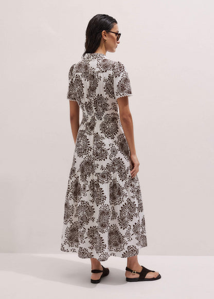 ME+EM White Cheesecloth In-Full-Bloom Print Maxi Dress + Belt