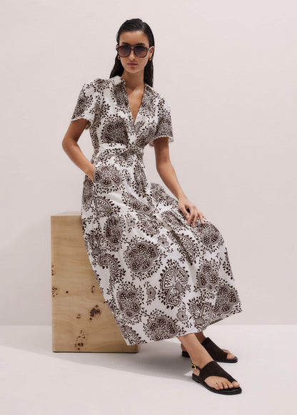 ME+EM White Cheesecloth In-Full-Bloom Print Maxi Dress + Belt