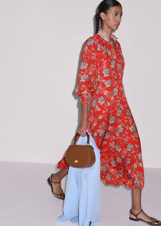 ME+EM Orange Fit + Flare Ornate Paisley Print Maxi Dress
