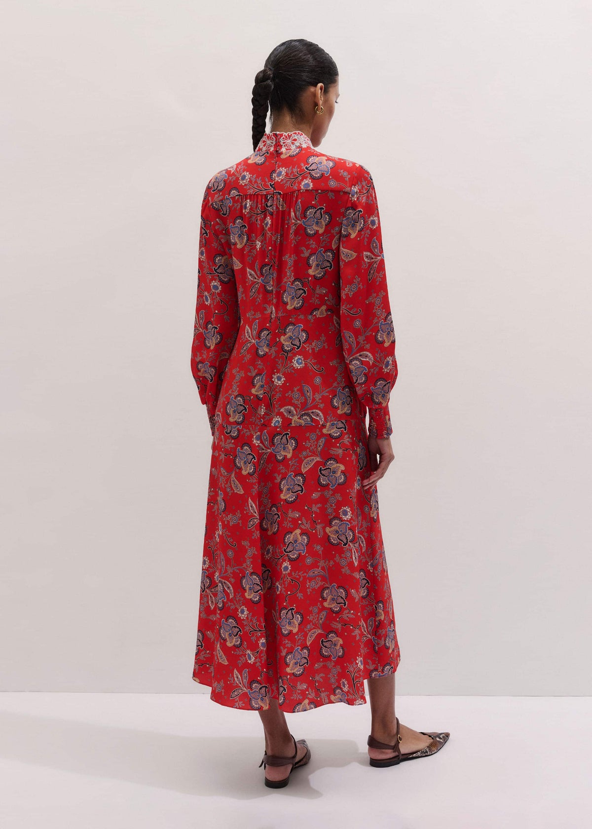 ME+EM Orange Fit + Flare Ornate Paisley Print Maxi Dress