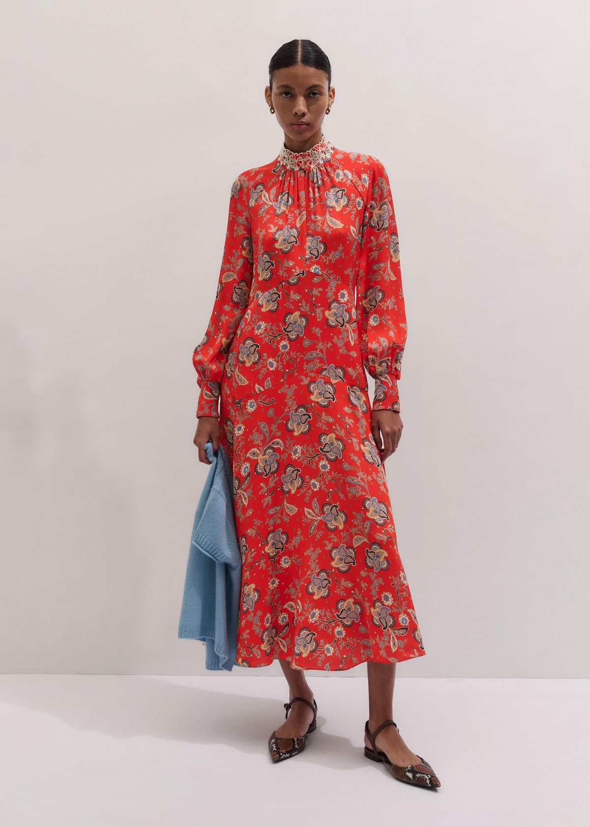 ME+EM Orange Fit + Flare Ornate Paisley Print Maxi Dress