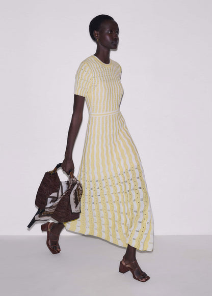 ME+EM Yellow Textured Pointelle Stripe Knit Maxi Dress
