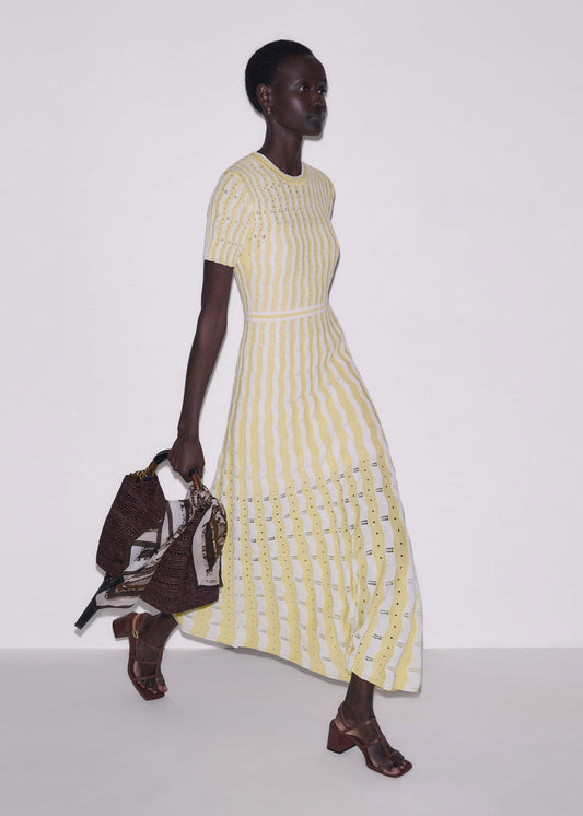 ME+EM Yellow Textured Pointelle Stripe Knit Maxi Dress