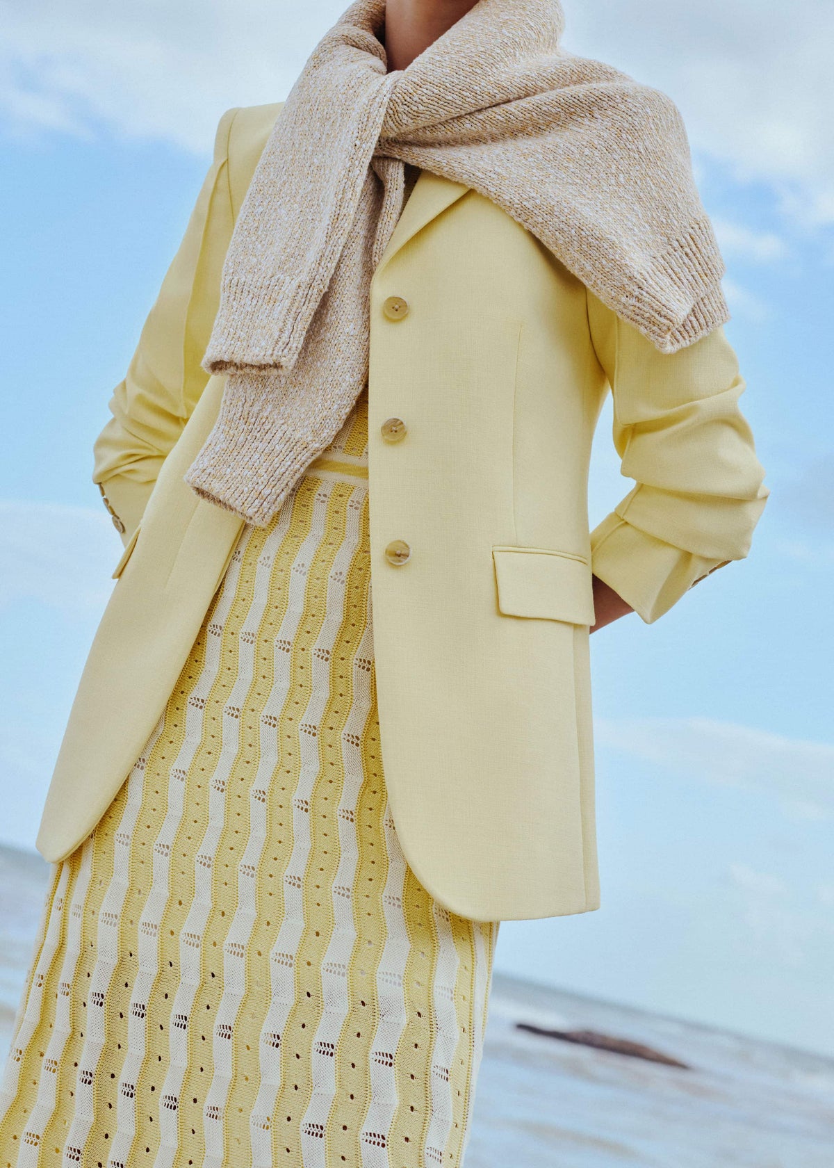 ME+EM Yellow Textured Pointelle Stripe Knit Maxi Dress