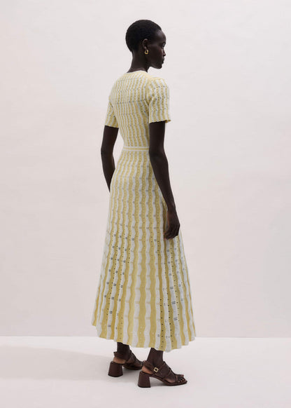 ME+EM Yellow Textured Pointelle Stripe Knit Maxi Dress