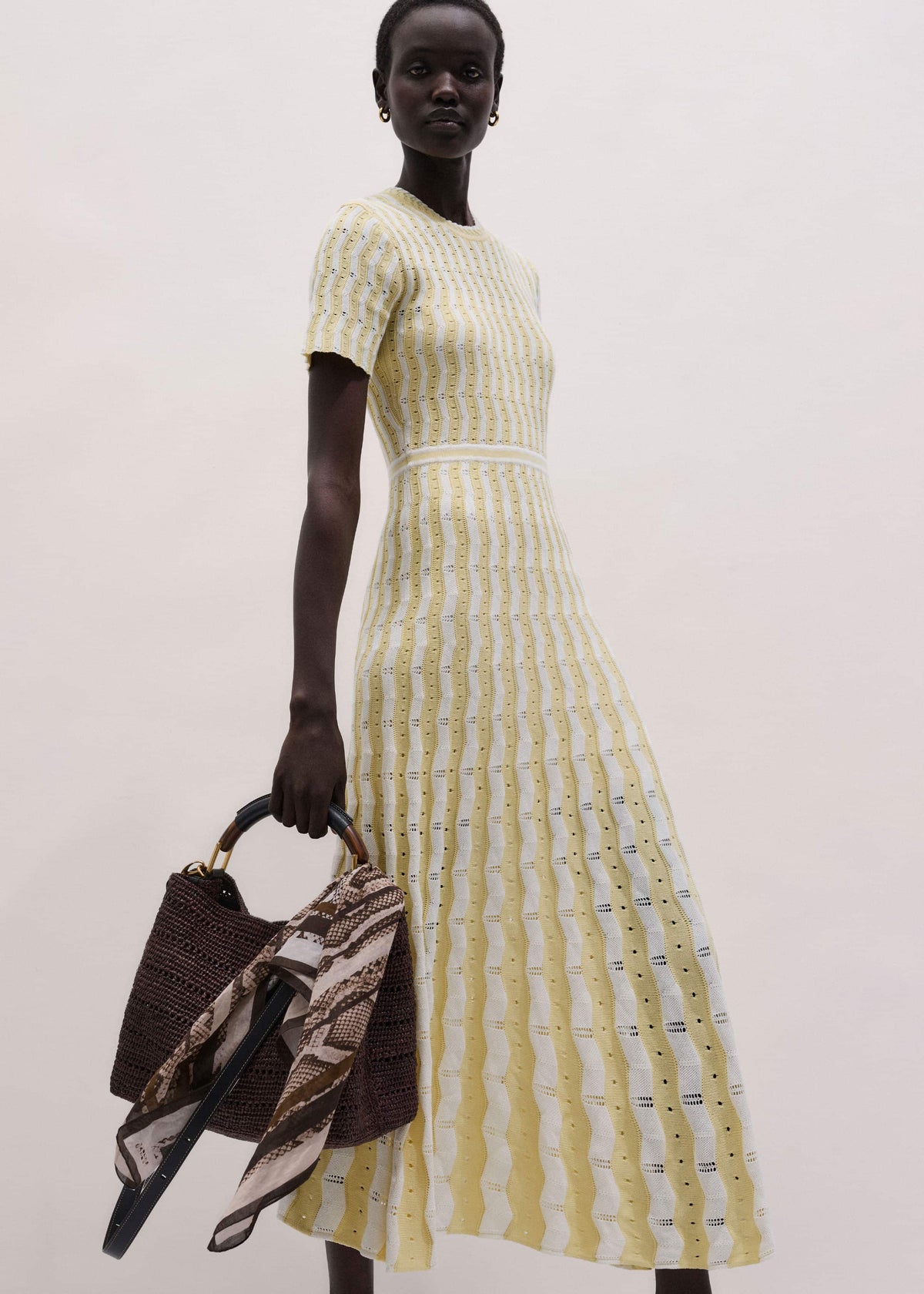 ME+EM Yellow Textured Pointelle Stripe Knit Maxi Dress