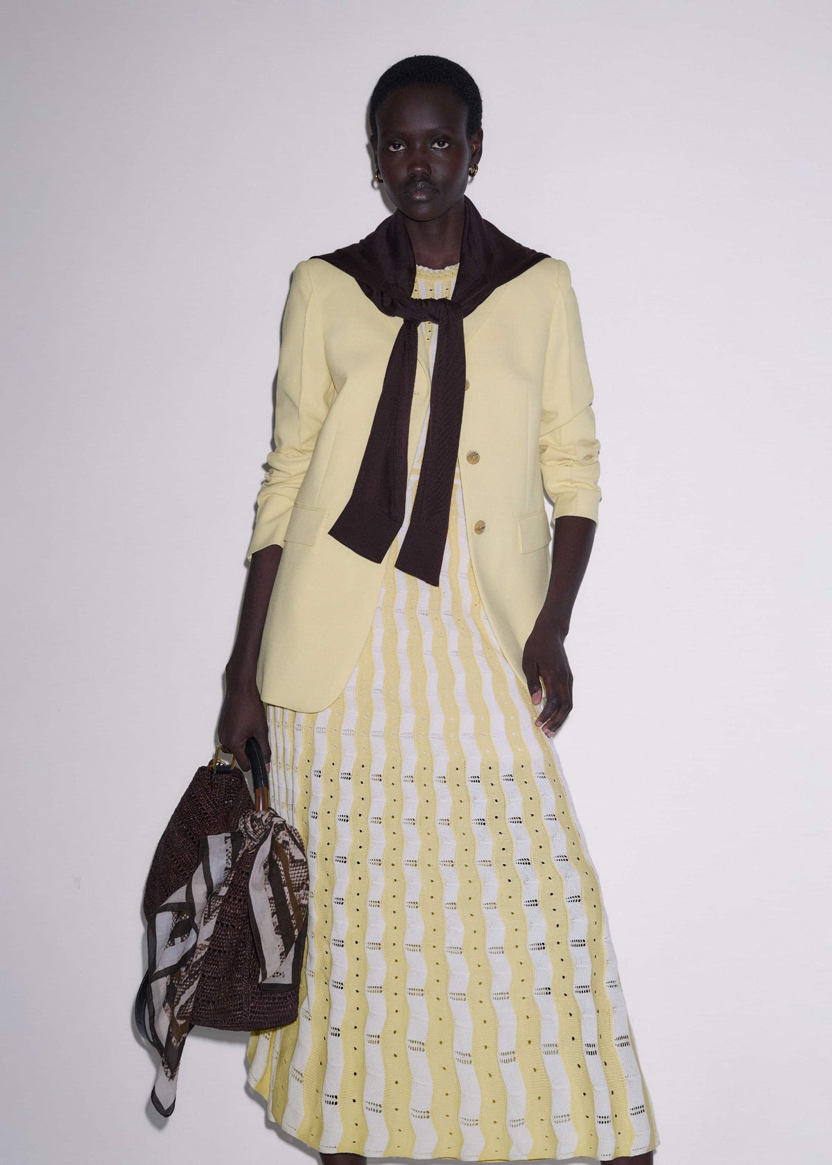 ME+EM Yellow Textured Pointelle Stripe Knit Maxi Dress