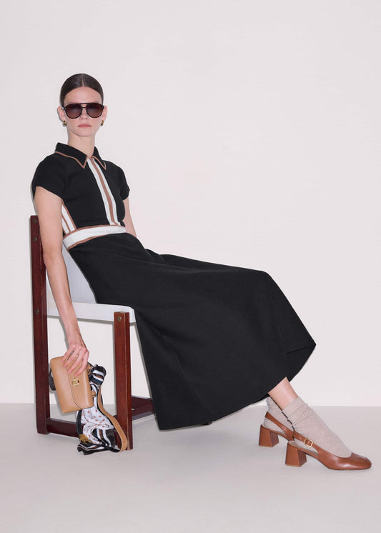 ME+EM Black Milano Knit Collared Maxi Dress