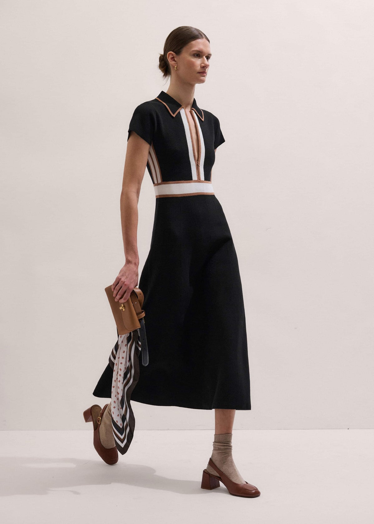 ME+EM Black Milano Knit Collared Maxi Dress