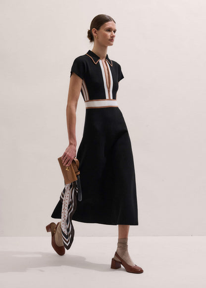 ME+EM Black Milano Knit Collared Maxi Dress