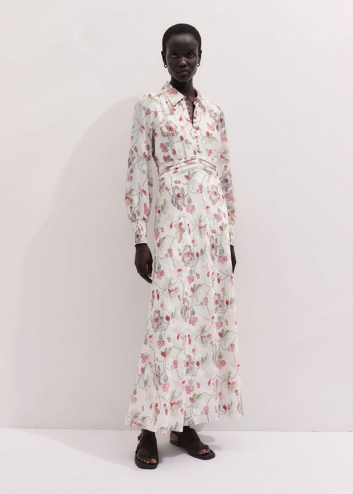 ME+EM Cream Fit + Flare Maxi Dress