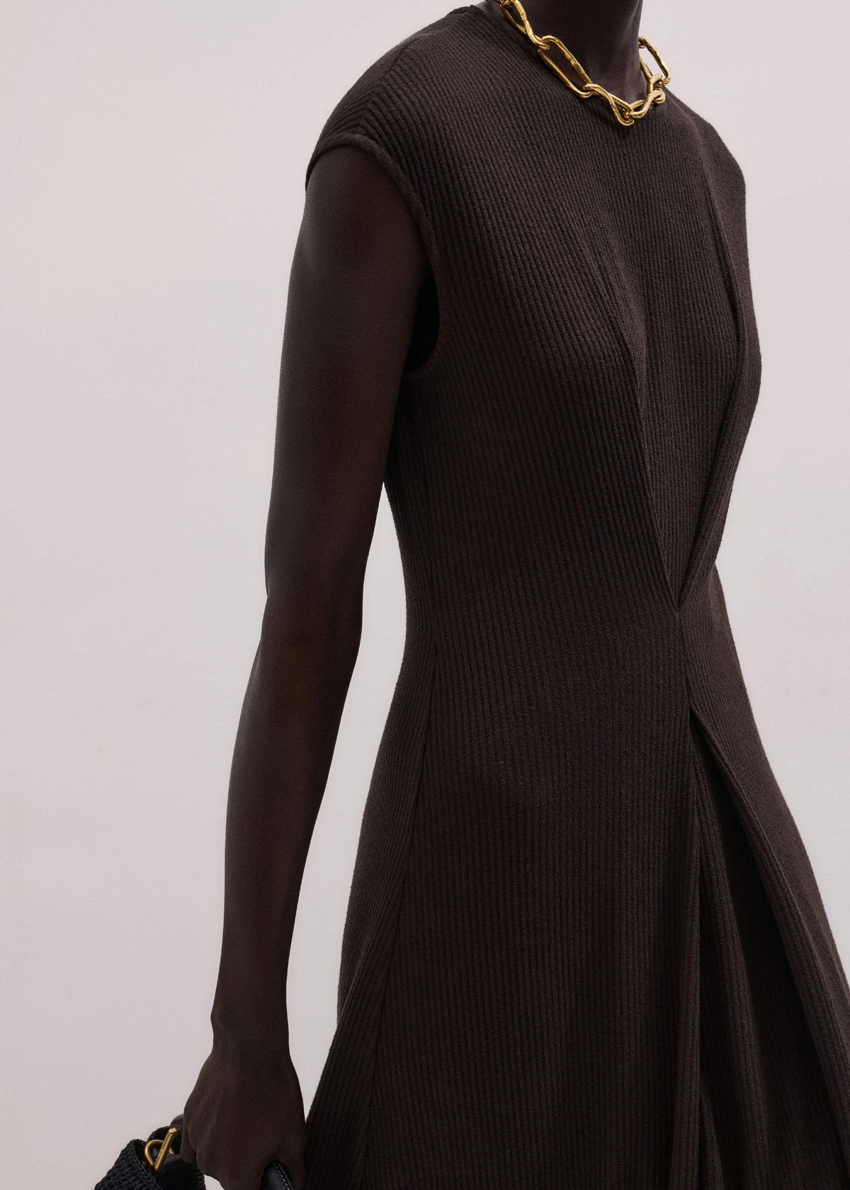 ME+EM Brown Draped Waist Clever Pleat Maxi Dress