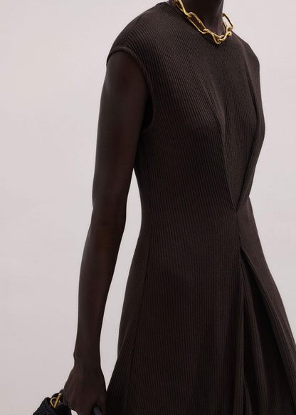 ME+EM Brown Draped Waist Clever Pleat Maxi Dress
