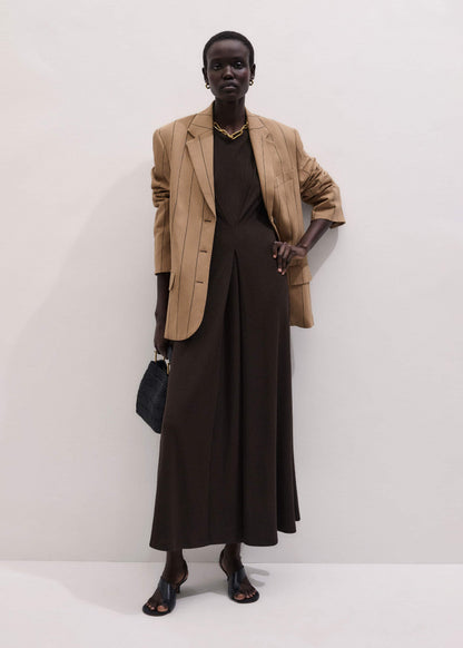 ME+EM Brown Draped Waist Clever Pleat Maxi Dress