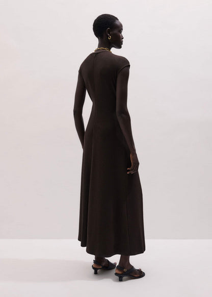 ME+EM Brown Draped Waist Clever Pleat Maxi Dress