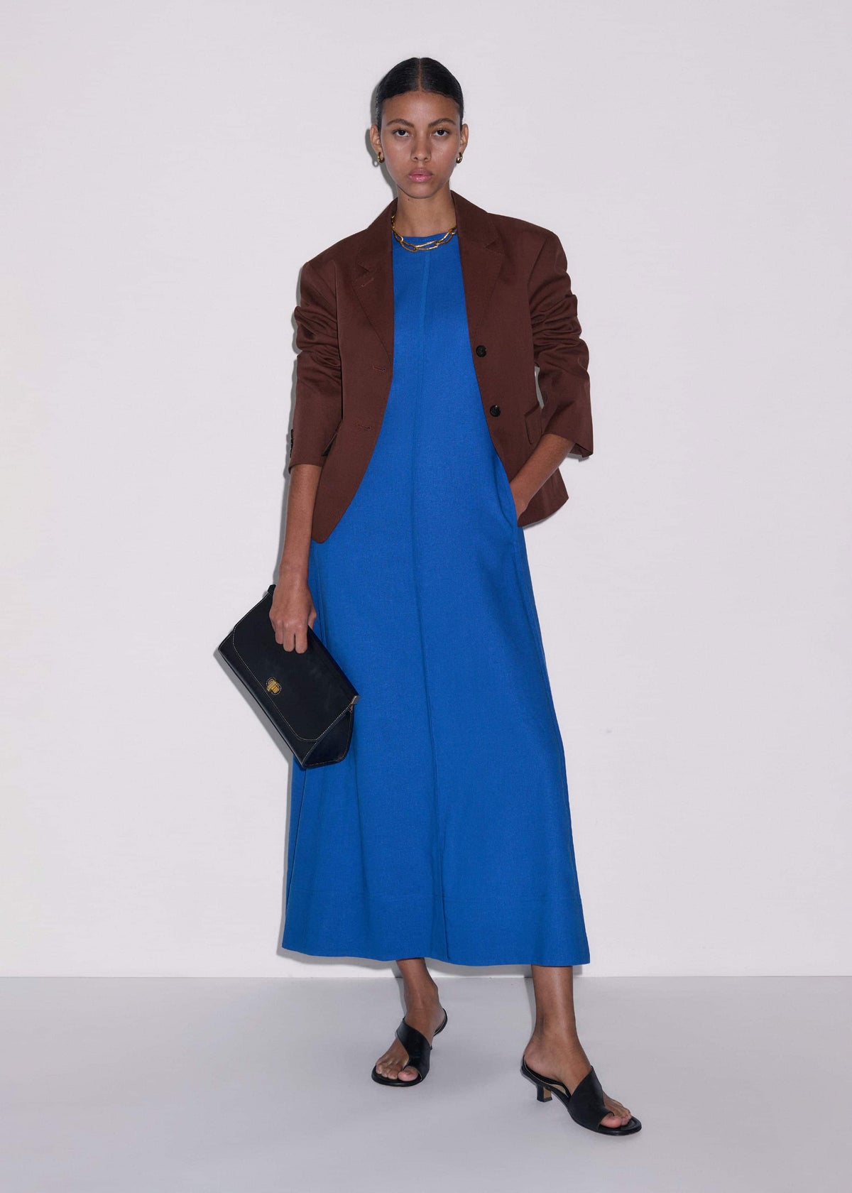 ME+EM Blue Crease-Less Linen Effortless Maxi Dress
