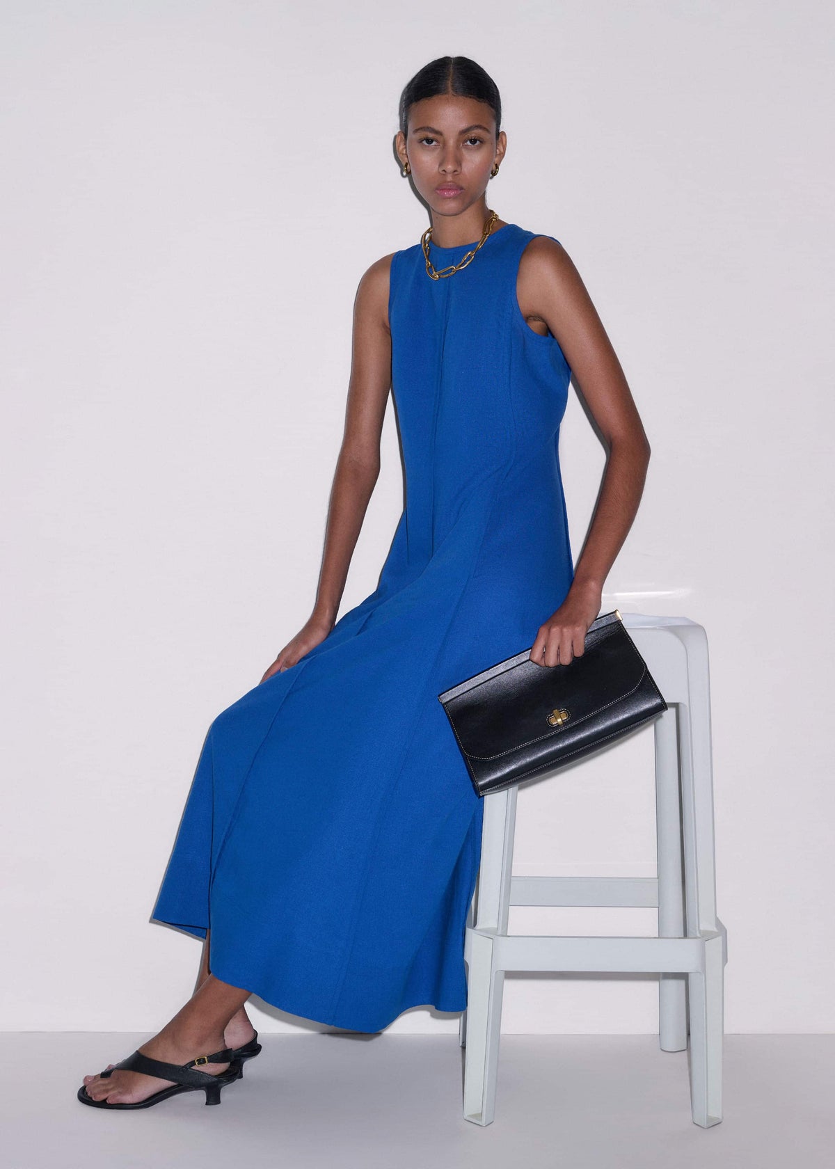 ME+EM Blue Crease-Less Linen Effortless Maxi Dress