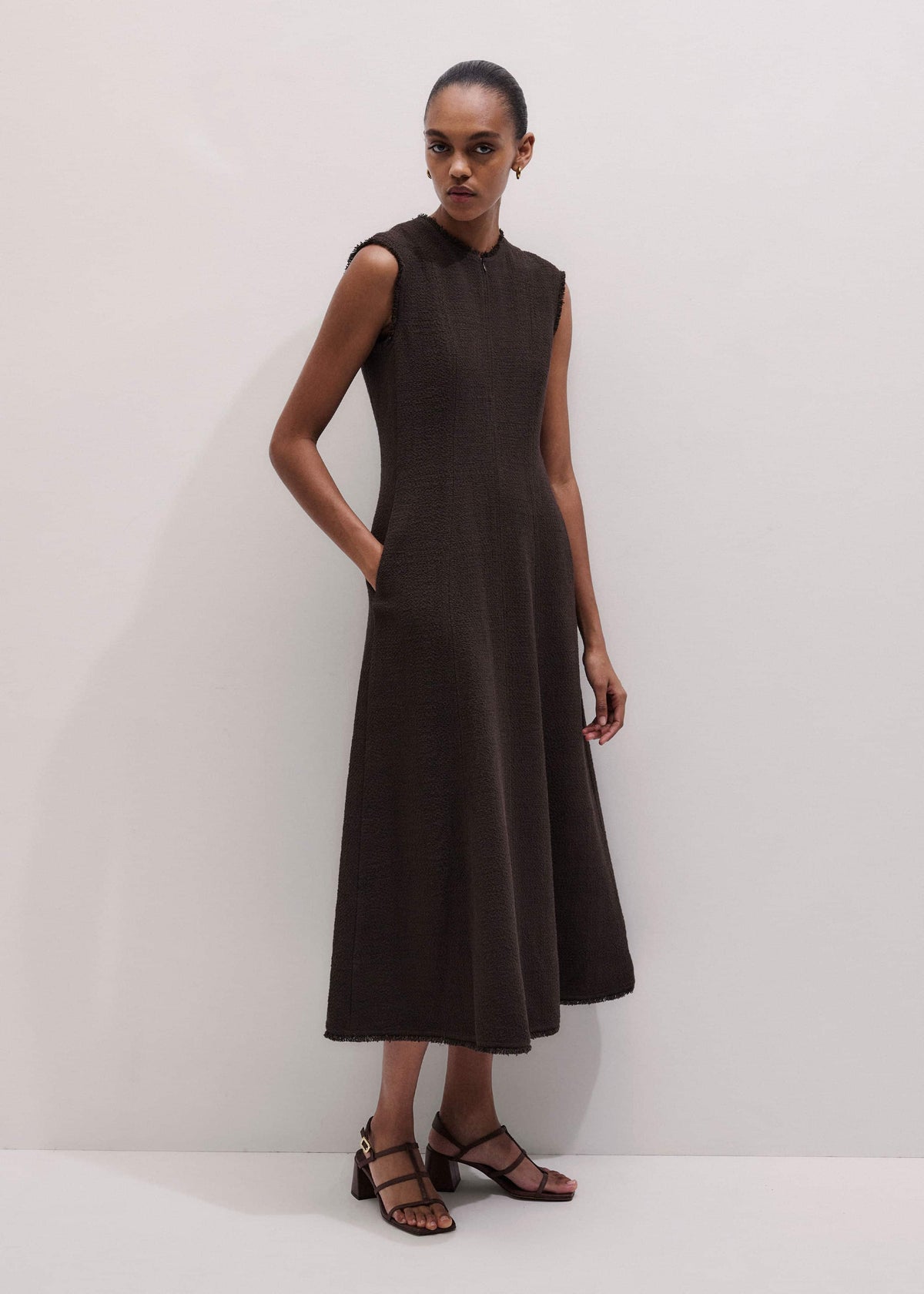 ME+EM Brown Desk-To-Dinner Fit And Flare Maxi Dress