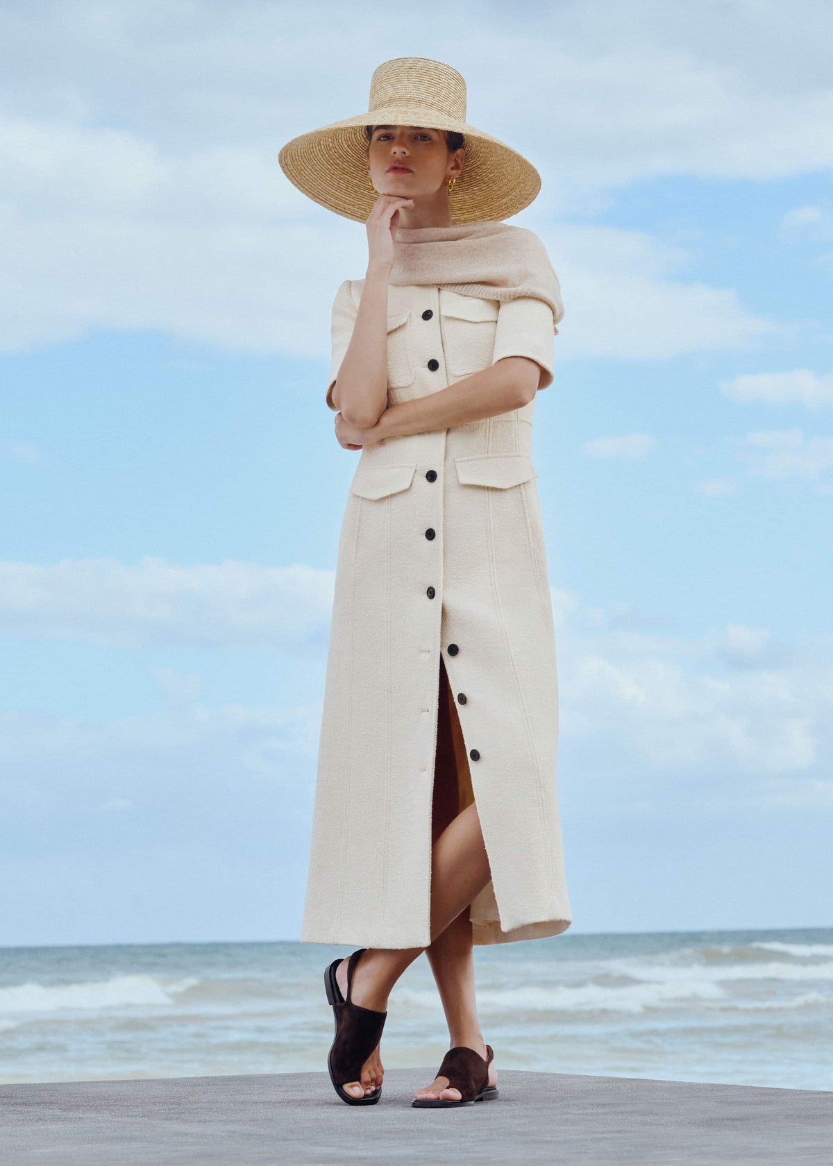 ME+EM Cream Button Front Maxi Dress