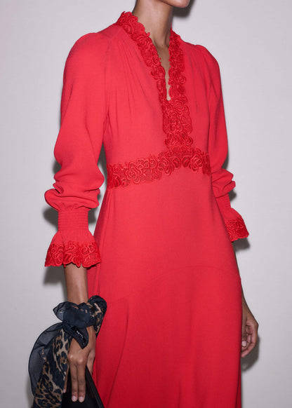 ME+EM Red Fit + Flare Lace Detail Maxi Dress