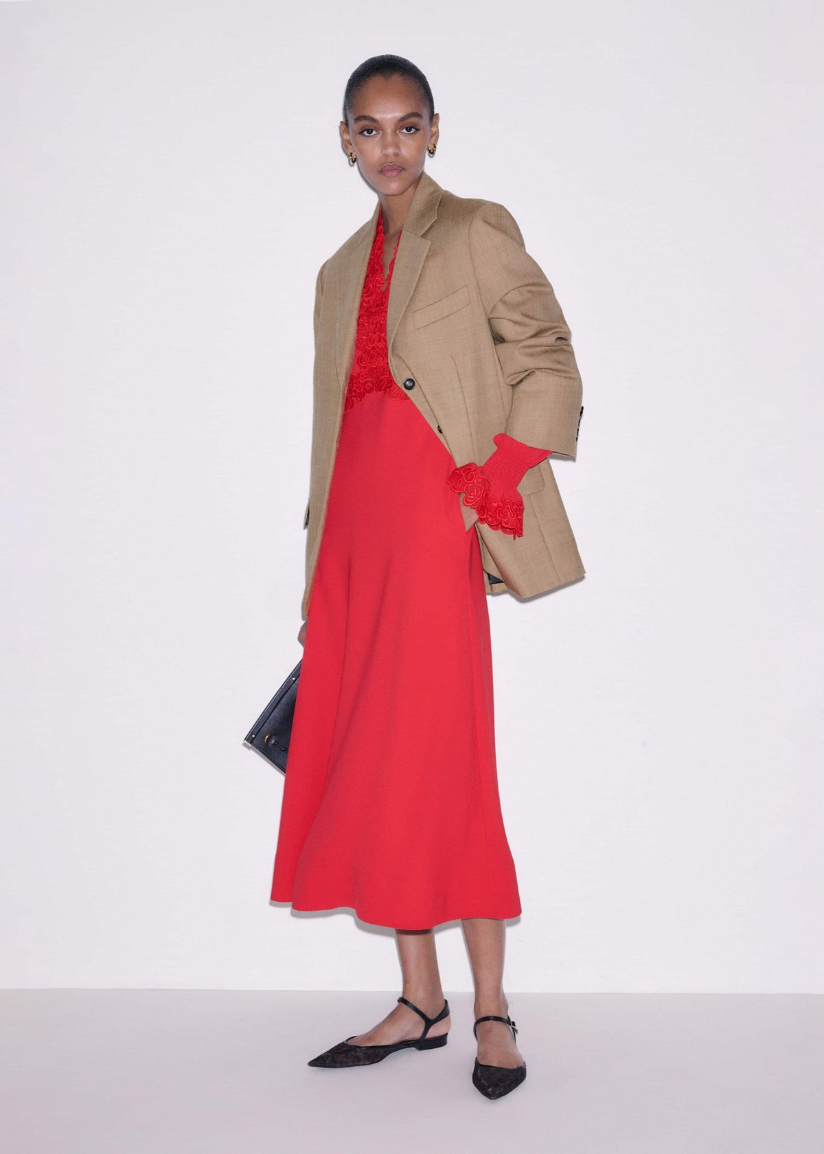 ME+EM Red Fit + Flare Lace Detail Maxi Dress