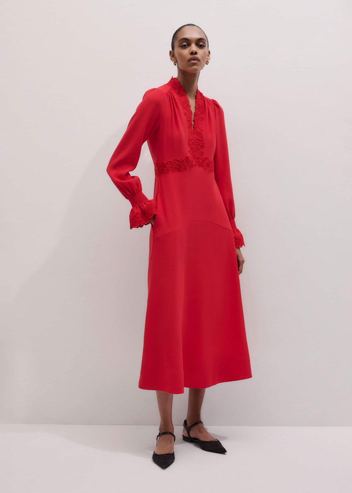 ME+EM Red Fit + Flare Lace Detail Maxi Dress