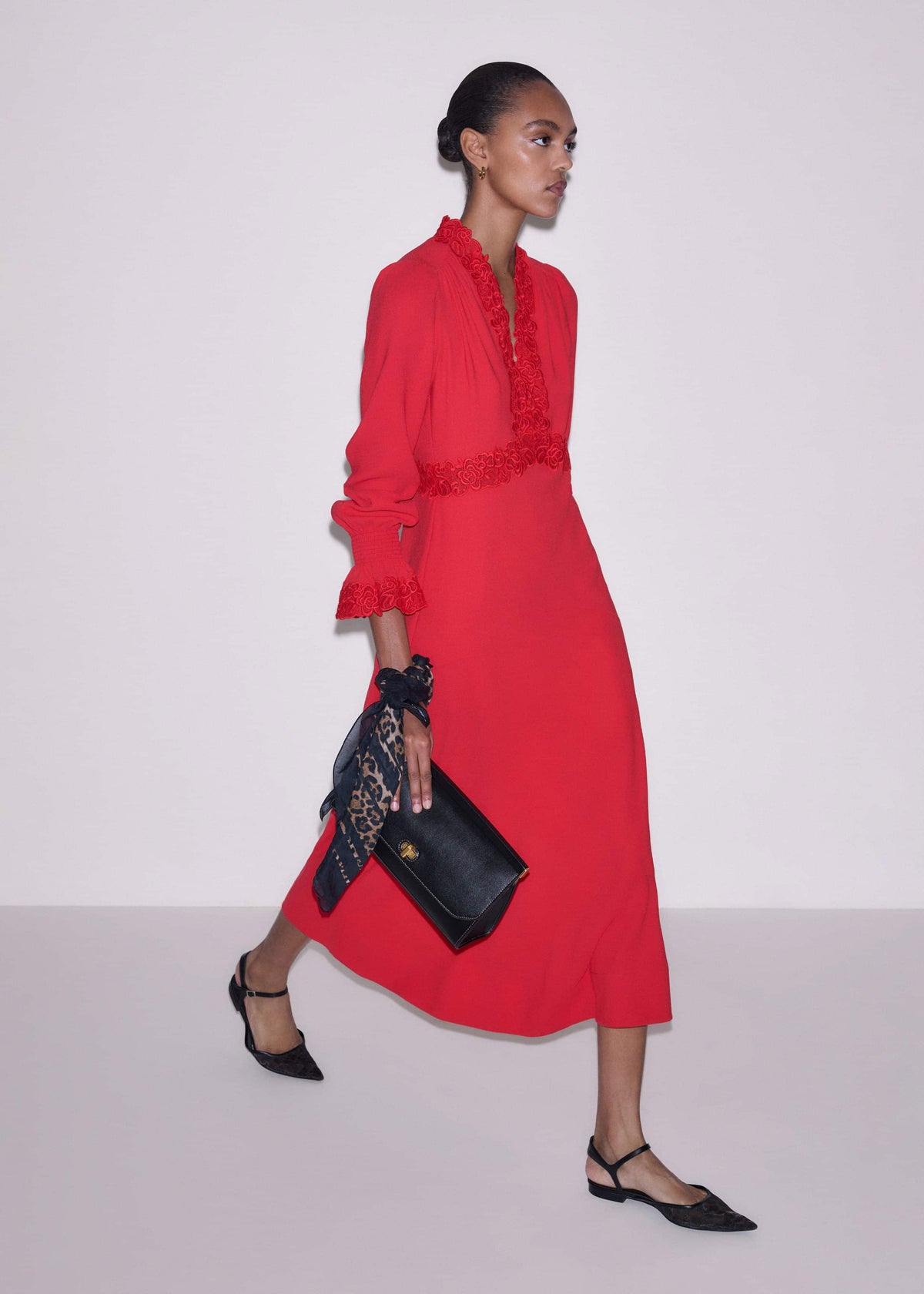 ME+EM Red Fit + Flare Lace Detail Maxi Dress
