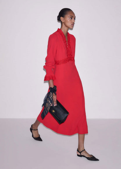 ME+EM Red Fit + Flare Lace Detail Maxi Dress