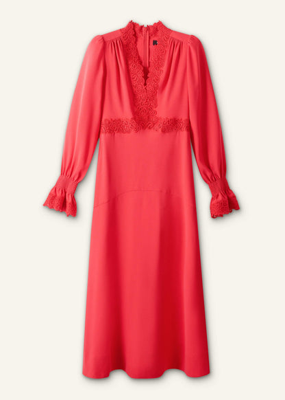 ME+EM Red Fit + Flare Lace Detail Maxi Dress