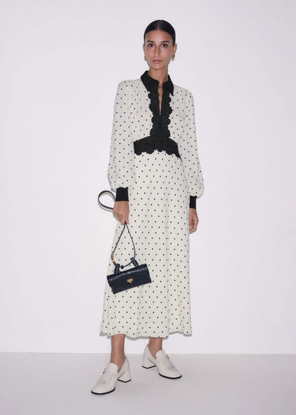 ME+EM Cream Winter Polka Dot Lace Trim Maxi Dress