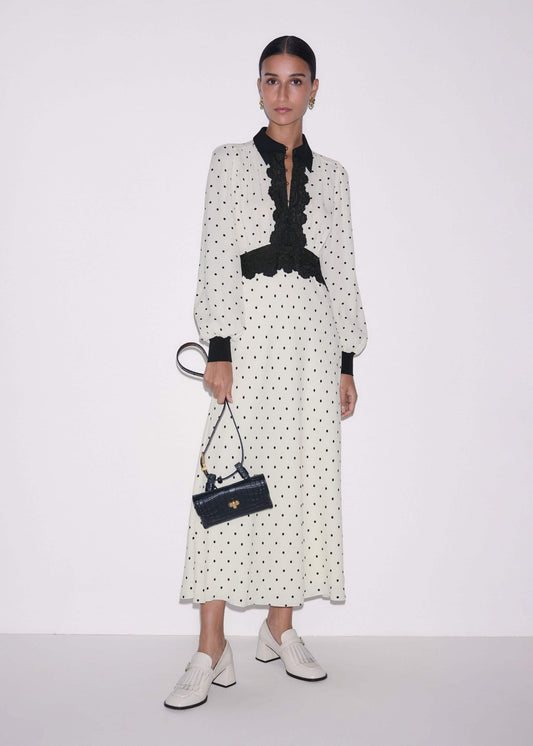 ME+EM Cream Winter Polka Dot Lace Trim Maxi Dress