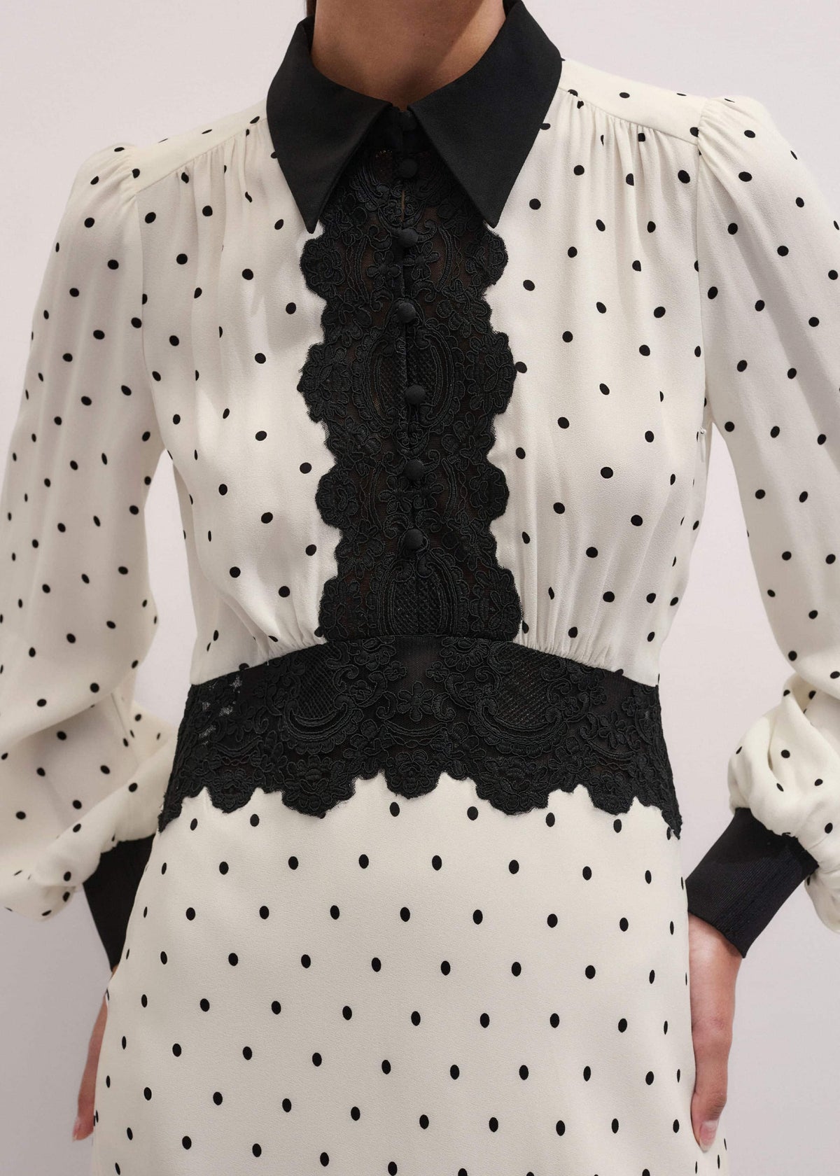 ME+EM Cream Winter Polka Dot Lace Trim Maxi Dress