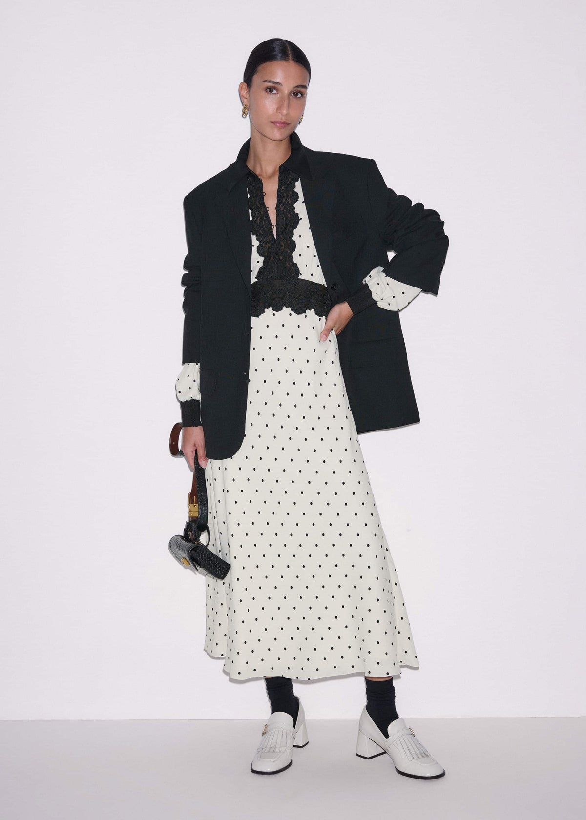 ME+EM Cream Winter Polka Dot Lace Trim Maxi Dress