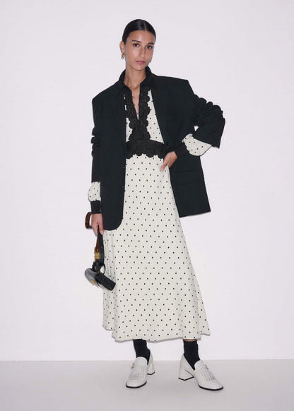 ME+EM Cream Winter Polka Dot Lace Trim Maxi Dress
