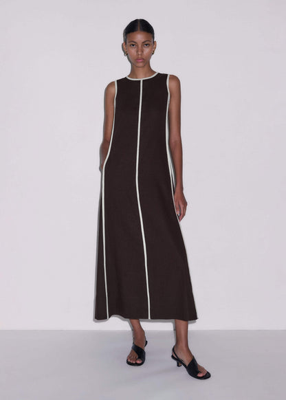 ME+EM Brown Crease-Less Linen Effortless Maxi Dress