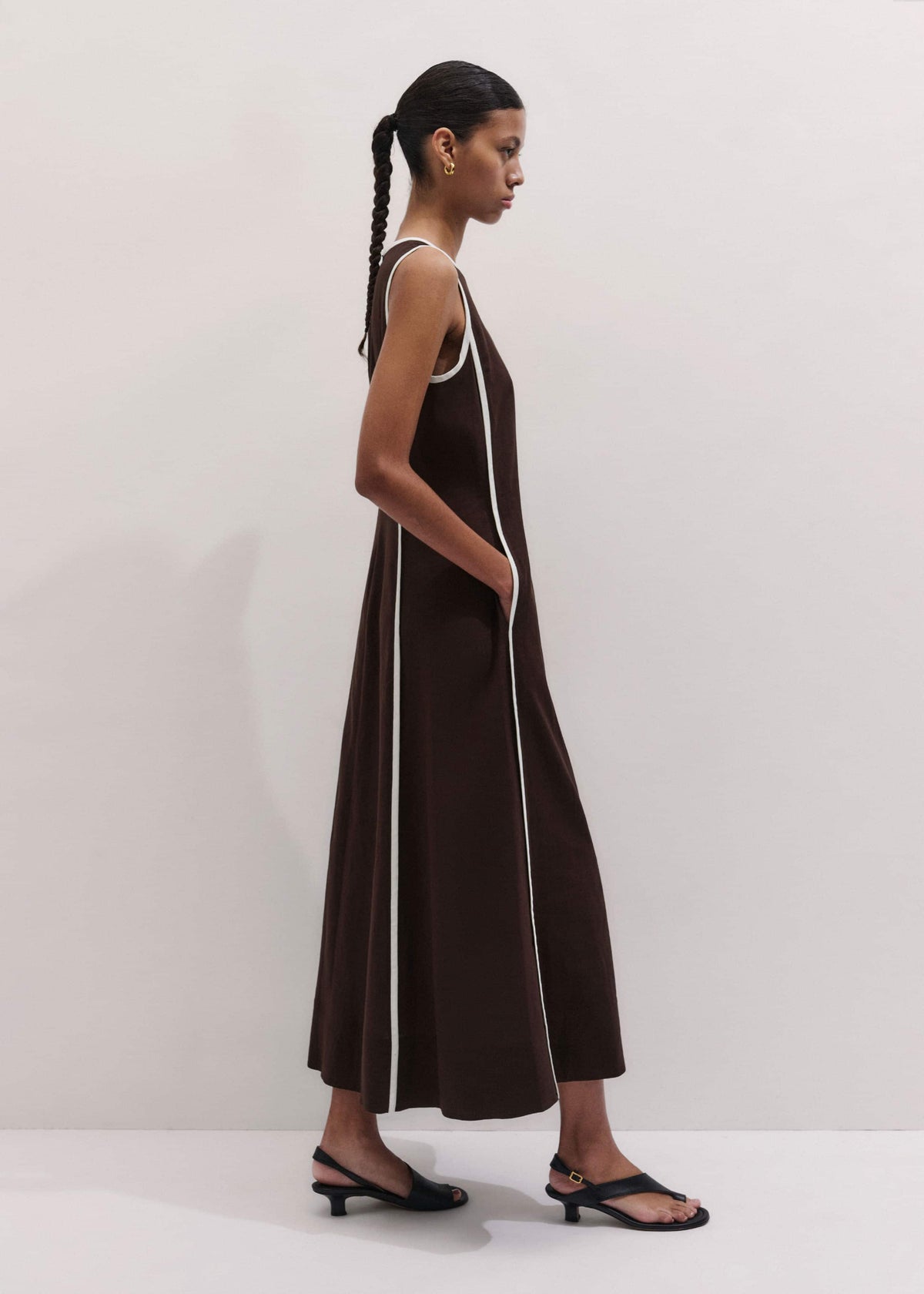 ME+EM Brown Crease-Less Linen Effortless Maxi Dress