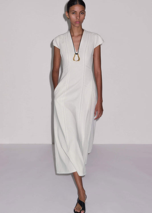 ME+EM White Crease-Less Linen Embroidered Maxi Dress