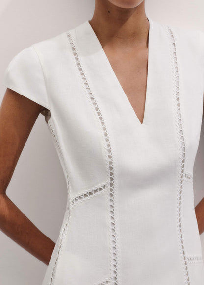 ME+EM White Crease-Less Linen Embroidered Maxi Dress
