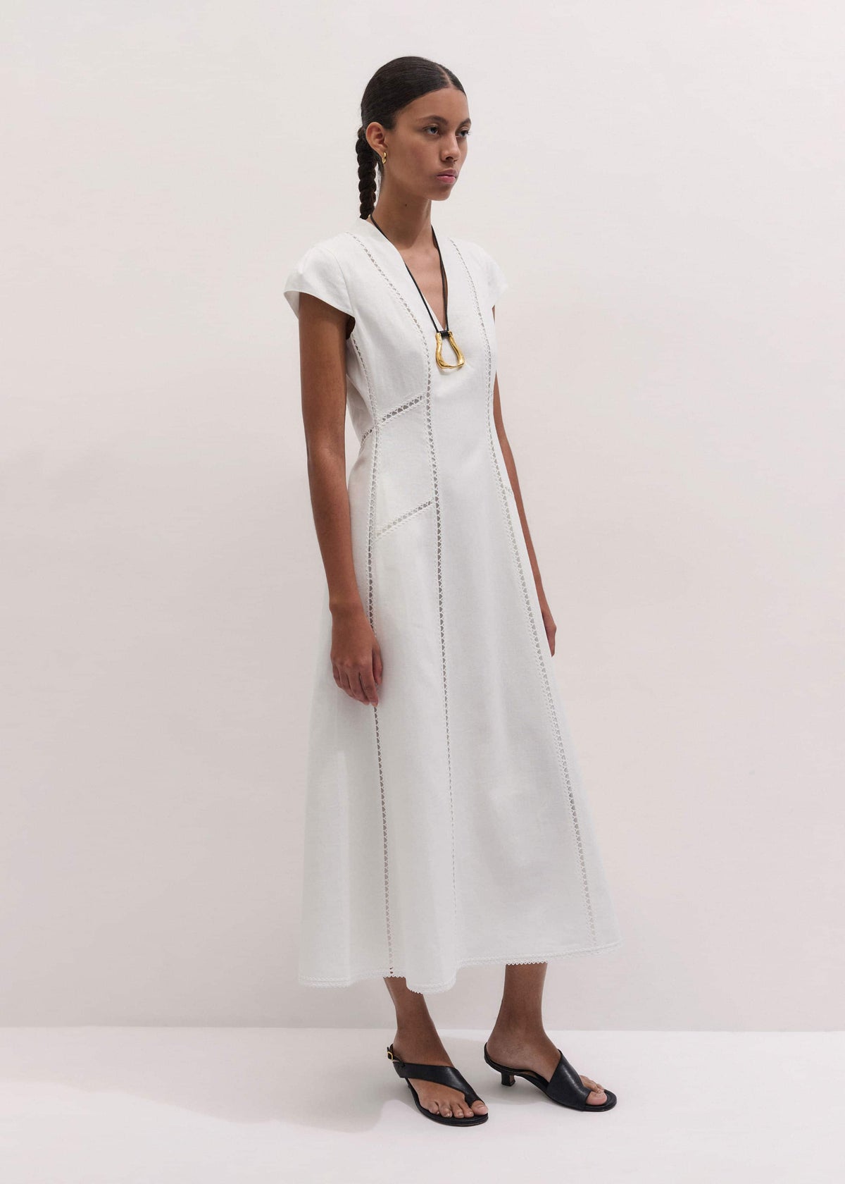 ME+EM White Crease-Less Linen Embroidered Maxi Dress