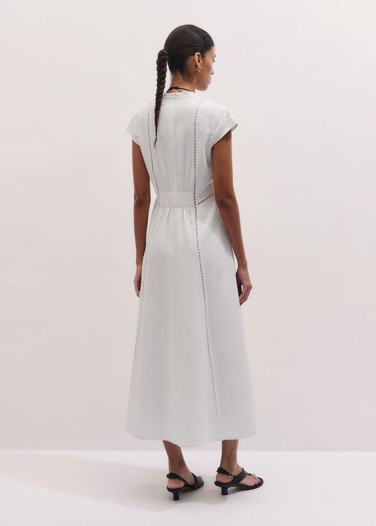 ME+EM White Crease-Less Linen Embroidered Maxi Dress