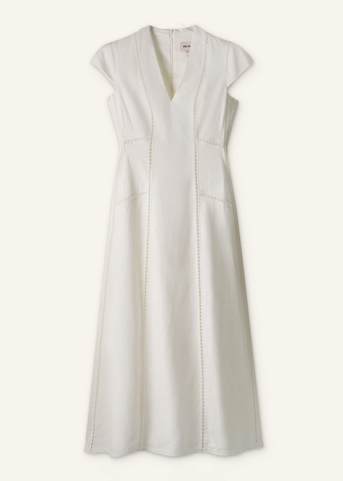 ME+EM White Crease-Less Linen Embroidered Maxi Dress
