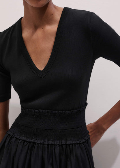 ME+EM Black V-Neck Smocked Skirt Mixed Media Maxi Dress