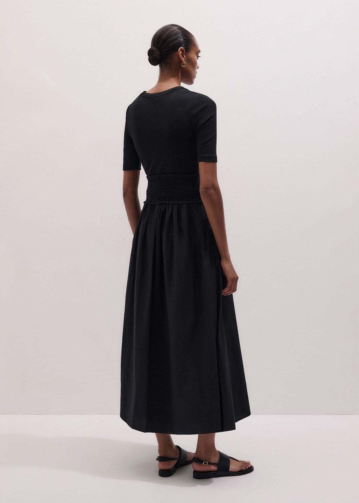 ME+EM Black V-Neck Smocked Skirt Mixed Media Maxi Dress