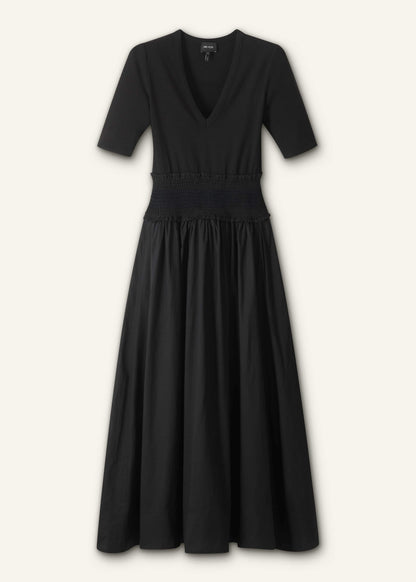 ME+EM Black V-Neck Smocked Skirt Mixed Media Maxi Dress