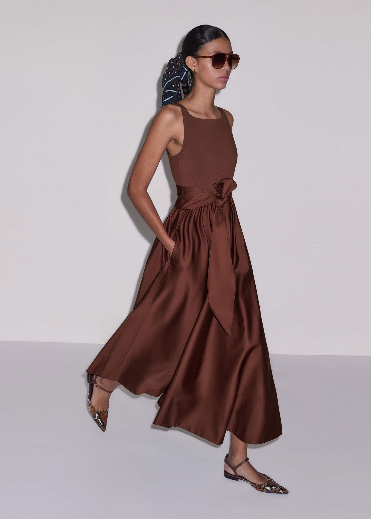 ME+EM Cinnamon Brown Fit + Flare Maxi Dress