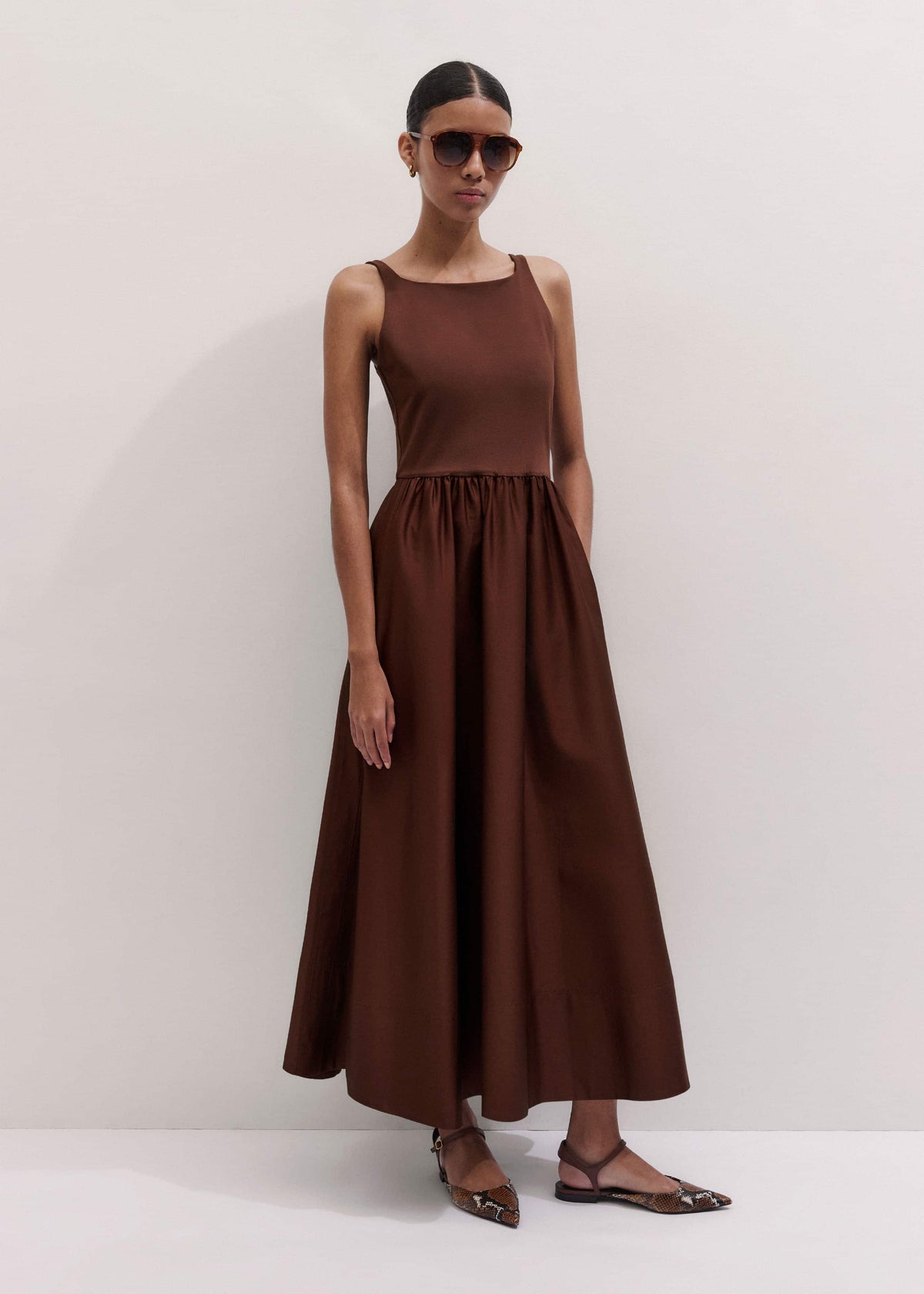 ME+EM Cinnamon Brown Fit + Flare Maxi Dress