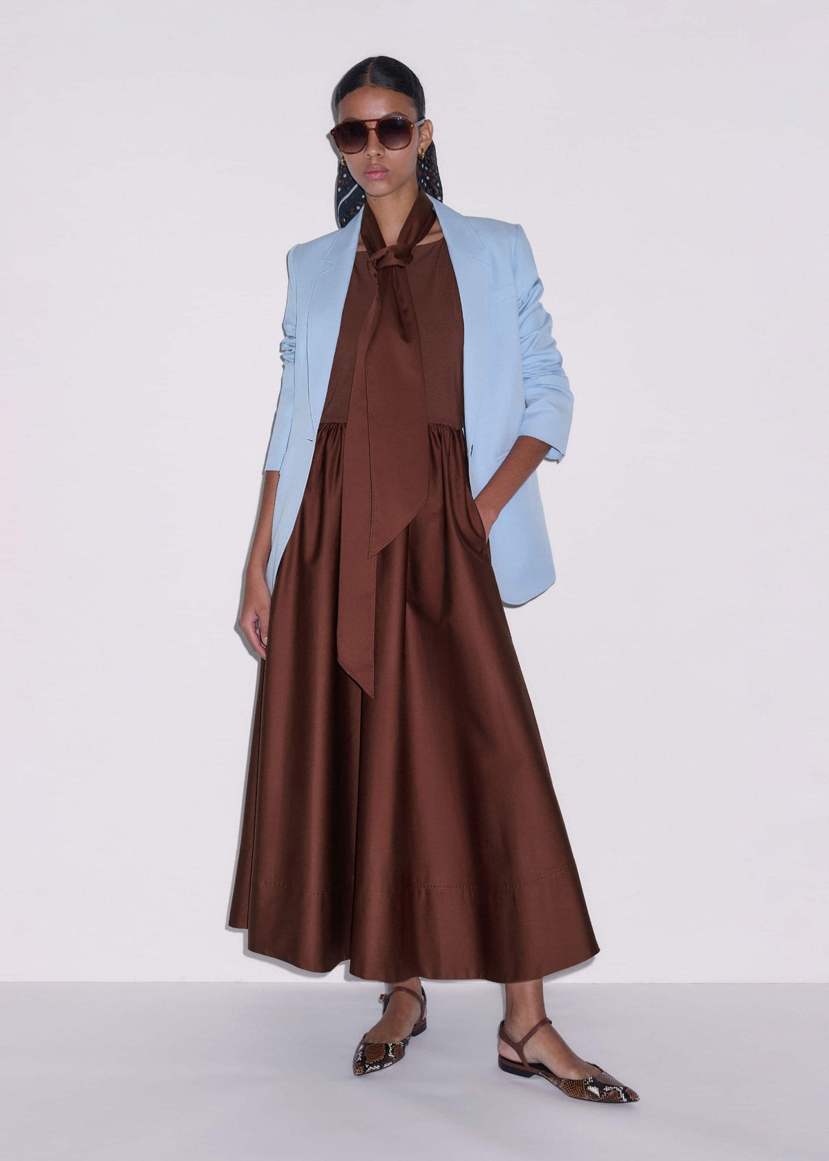 ME+EM Cinnamon Brown Fit + Flare Maxi Dress